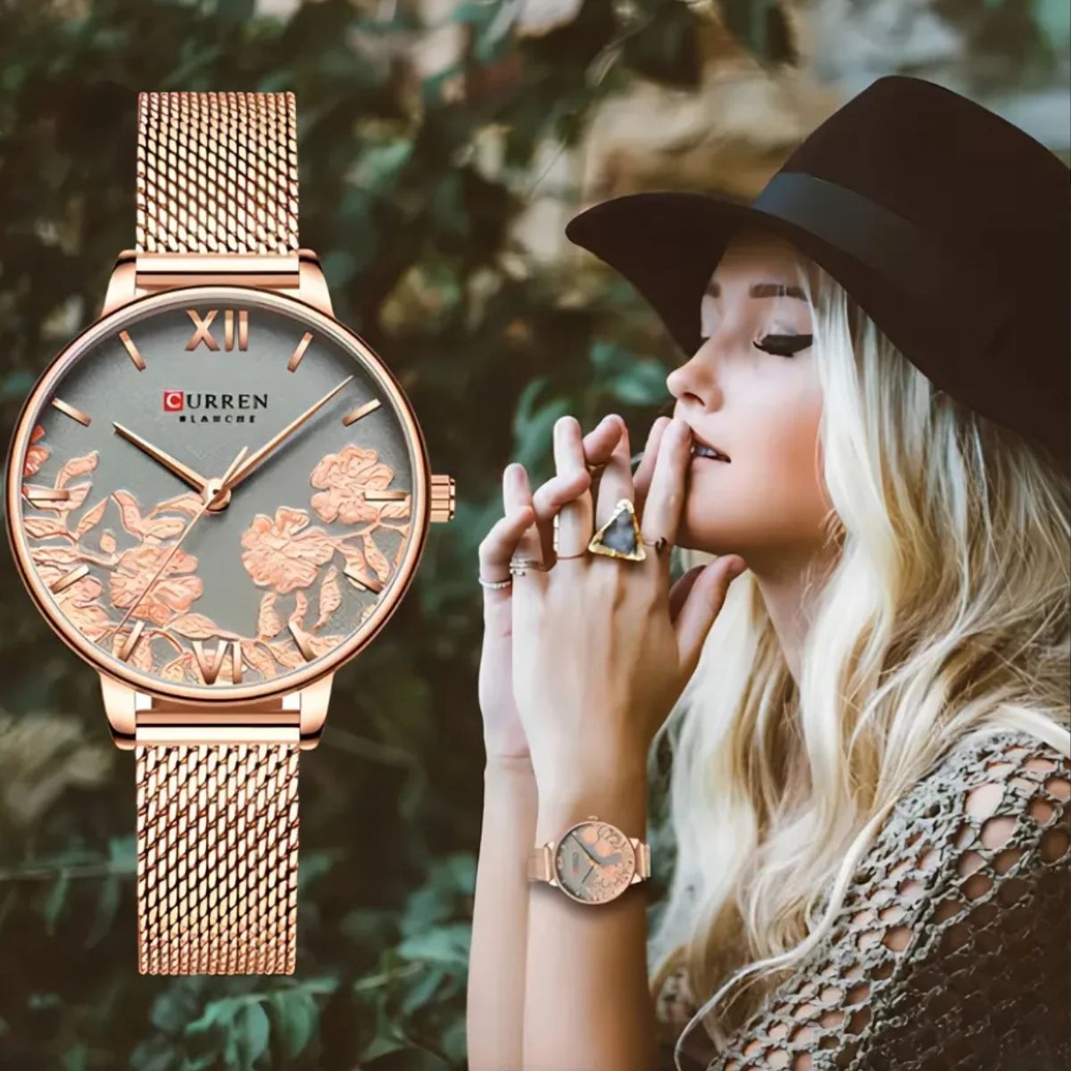 CURREN - Reloj Mujer Curren 9065 Rose Gold Elegante + Caja