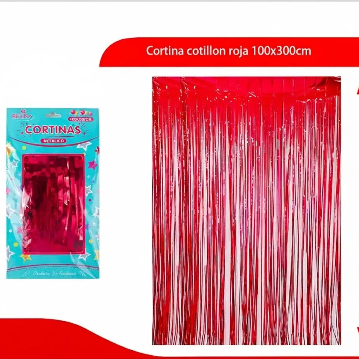 GENERICO - Cortina Cotillon Roja 100x300cm