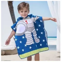 GENERICO - Toalla De Microfibra Para Niños Con Capucha Tipo Poncho ASTRONAUTA