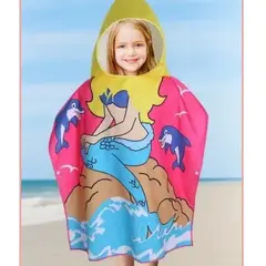 GENERICO - Toalla De Microfibra Para Niños Con Capucha Tipo Poncho SIRENA