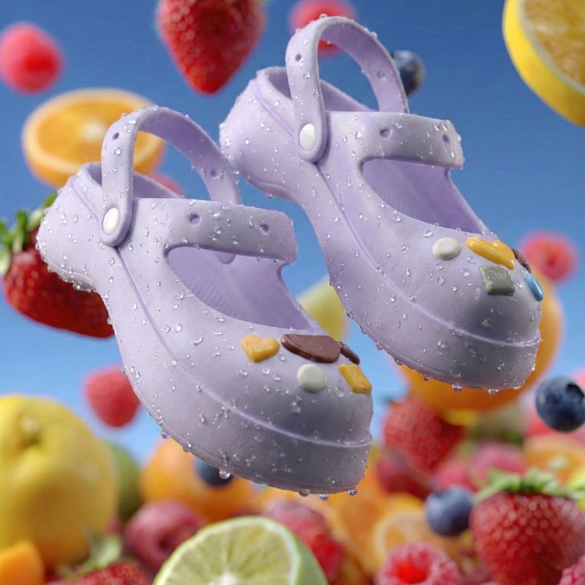 BOVINITA - Zapatillas Mujer Zueco Mary Jane Plataforma Charms Lila