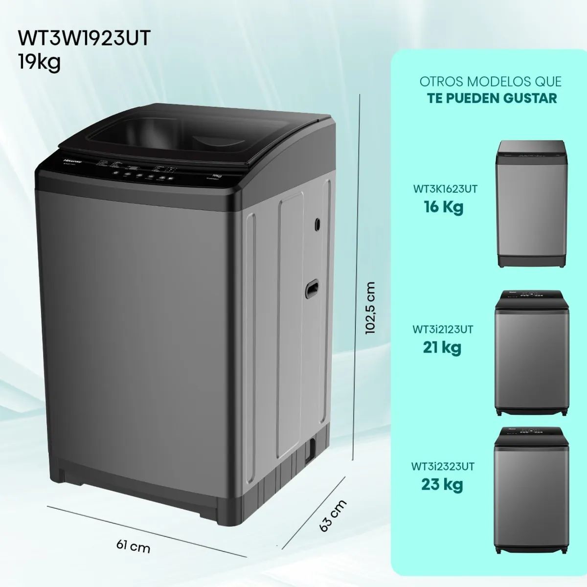HISENSE - Lavadora Hisense WT3W1923UT 19 kg gris Carga Superior - Caja Reciclada