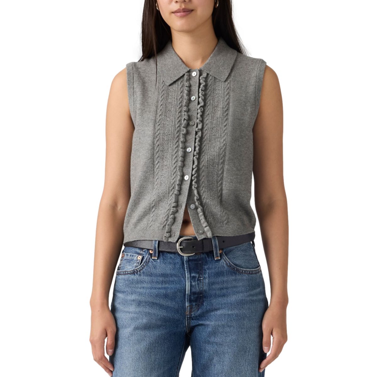 LEVIS - Sweater Mujer Super Soft Mini Ruffle Vest Gris Levis