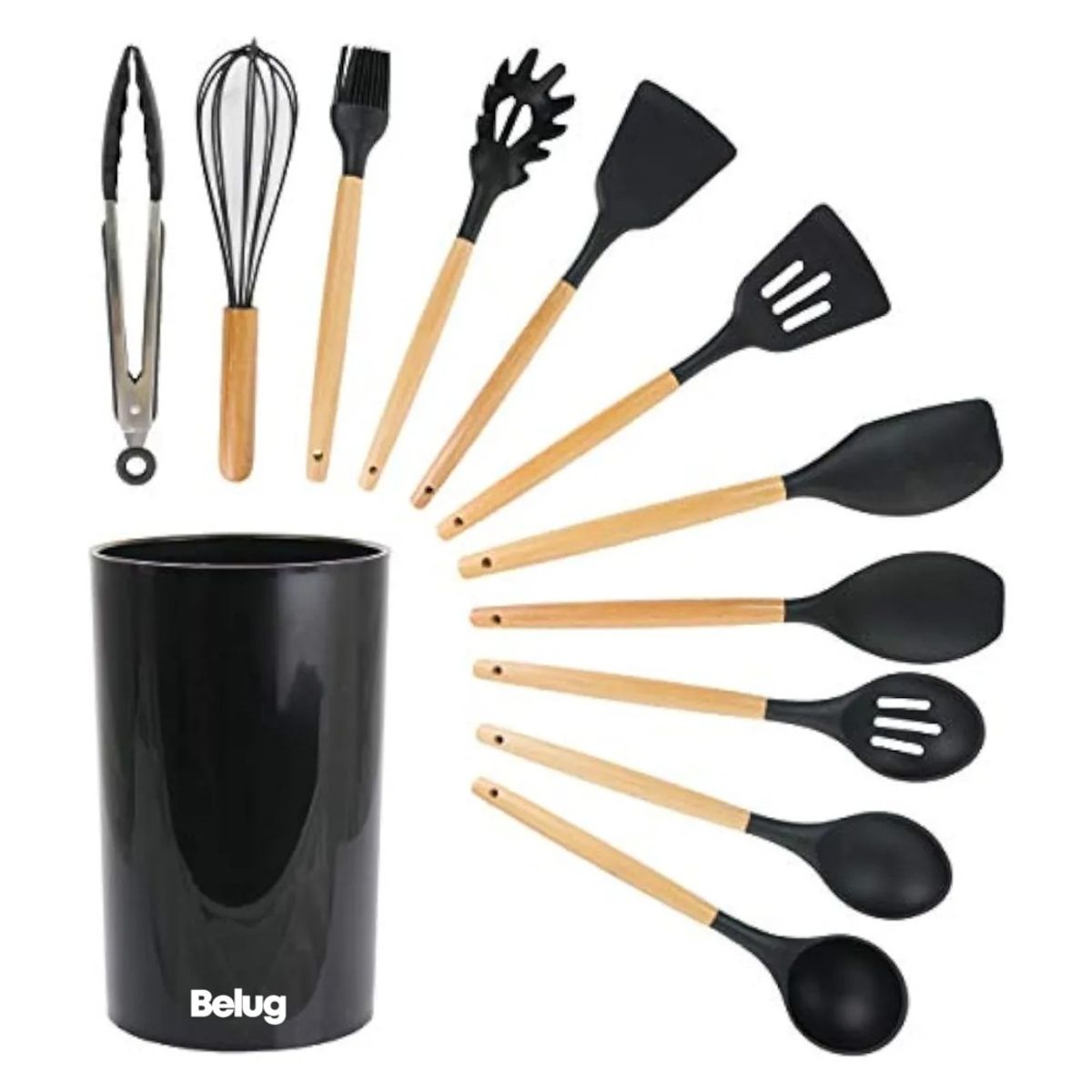 GENERICO - Set 11 De Cocina Antiadherentes De Silicona con Almacenamiento negro BELUG