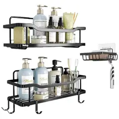 GENERICO - Organizador De Ducha Repisa Baño Adhesivo Set 3 Inoxidable negro BELUG