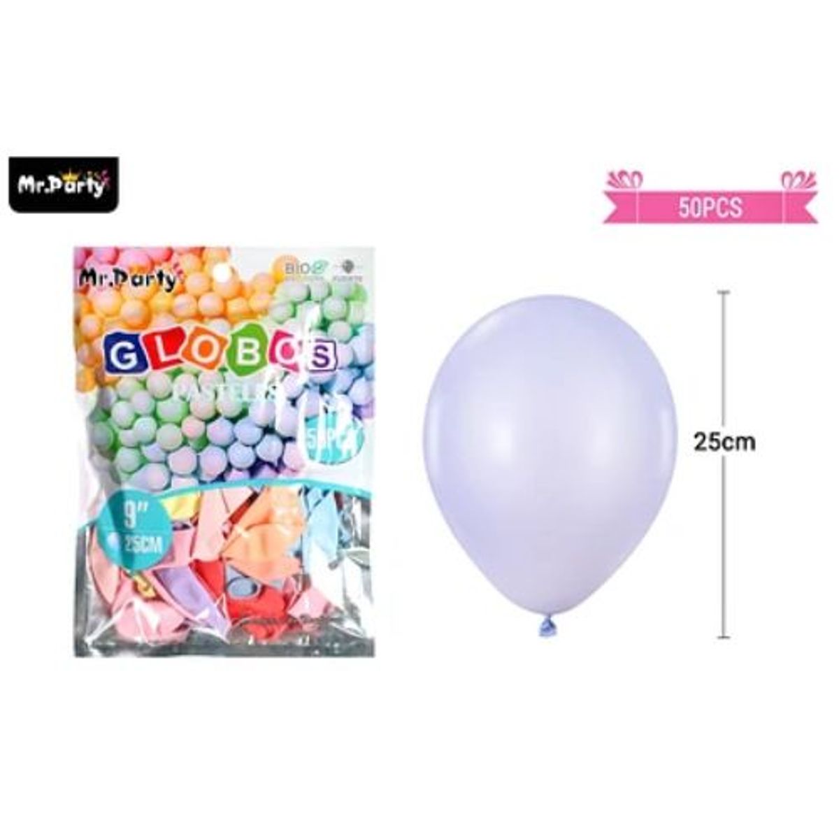 GENERICO - Globos de látex colores pasteles surtidos 25cm 50pcs