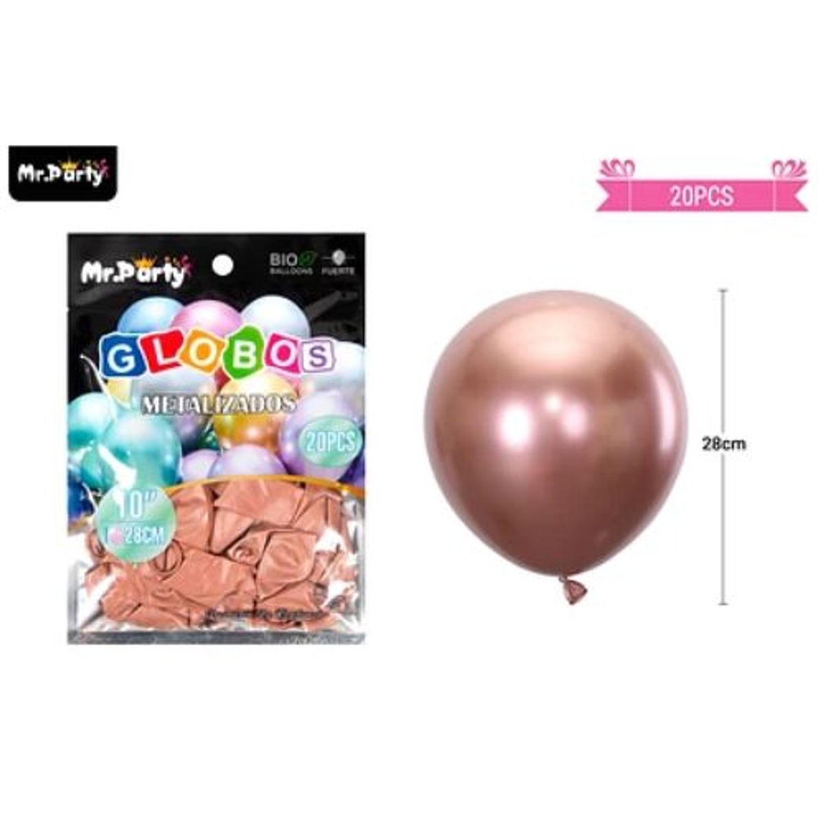 GENERICO - lobos de látex rosa dorado cromados metalizados 28cm 20pcs