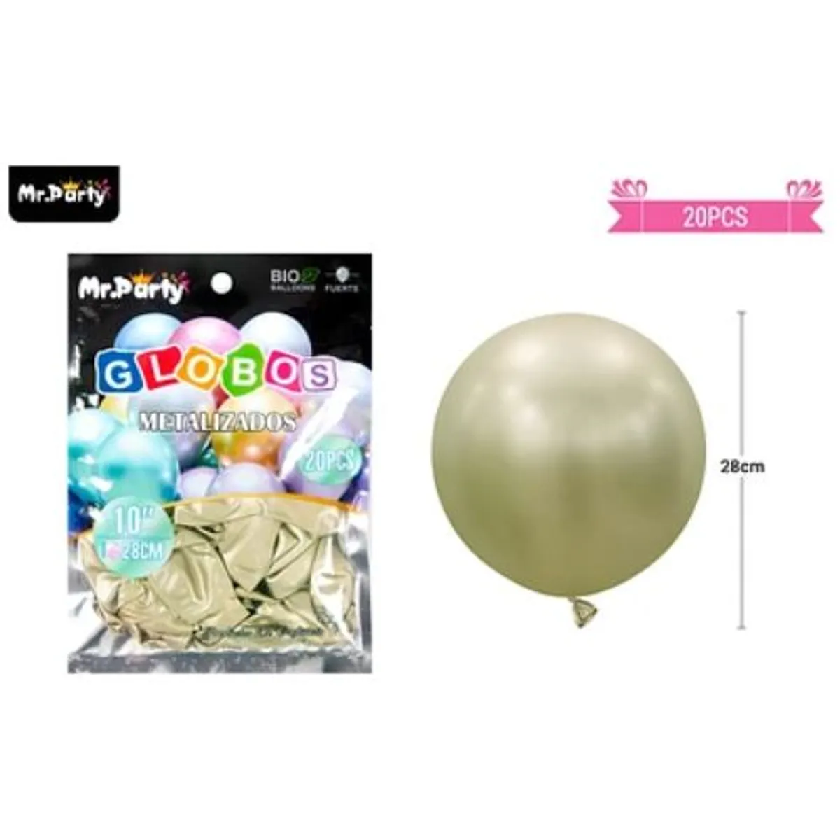 GENERICO - Globos de látex dorado claro cromados metalizados 28cm 20pcs