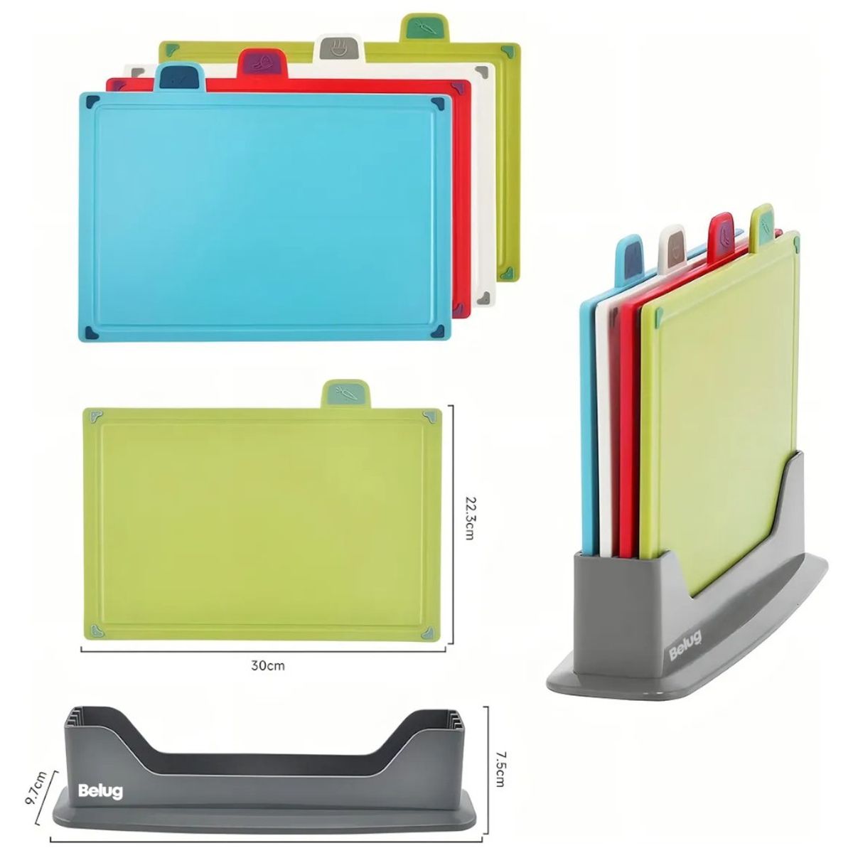 GENERICO - Tabla de pica con pestañas multicolor para cocina 4 unidades BELUG