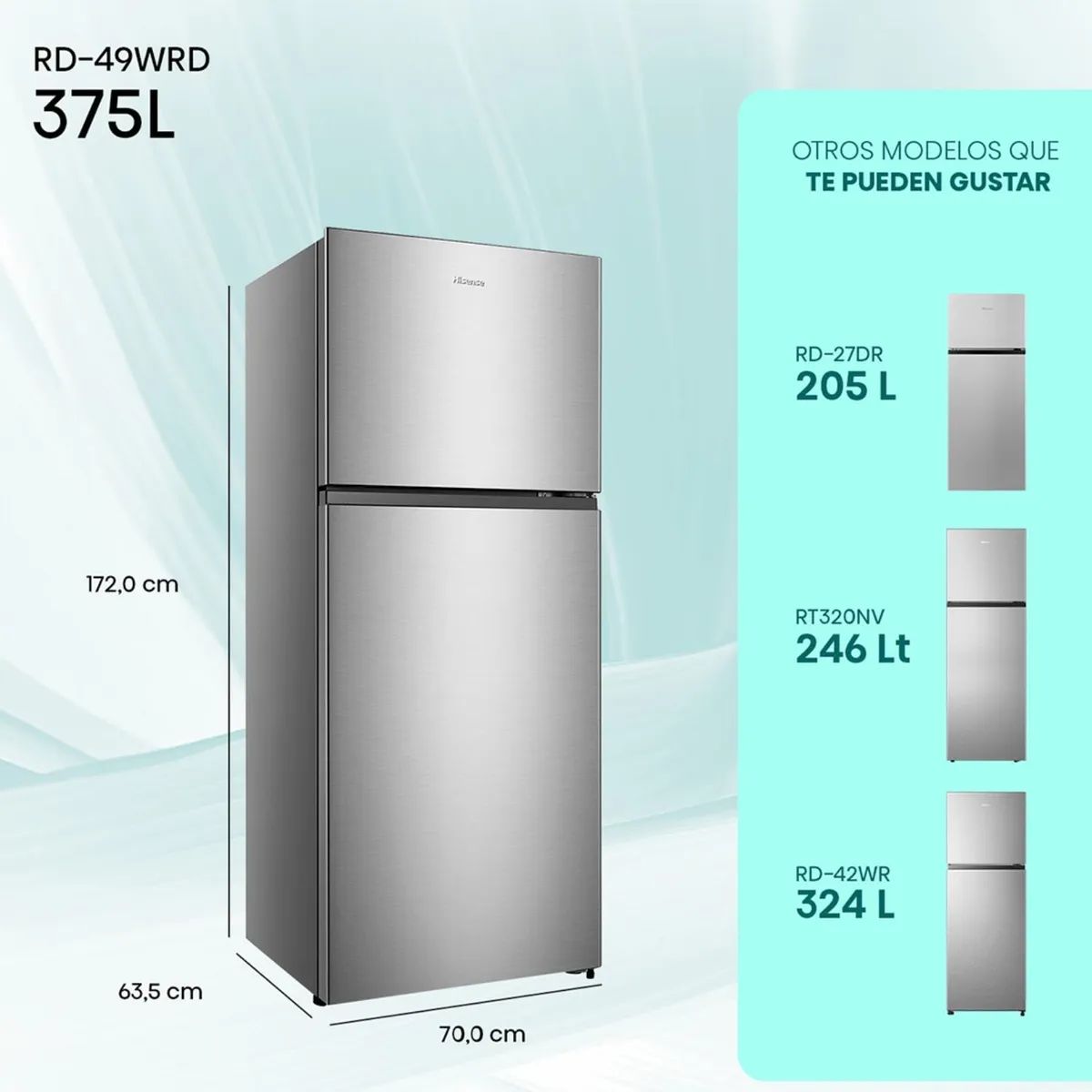 HISENSE - Refrigerador Top Freezer Hisense RD-49WRD 375L Inox Frío - Caja Reciclada