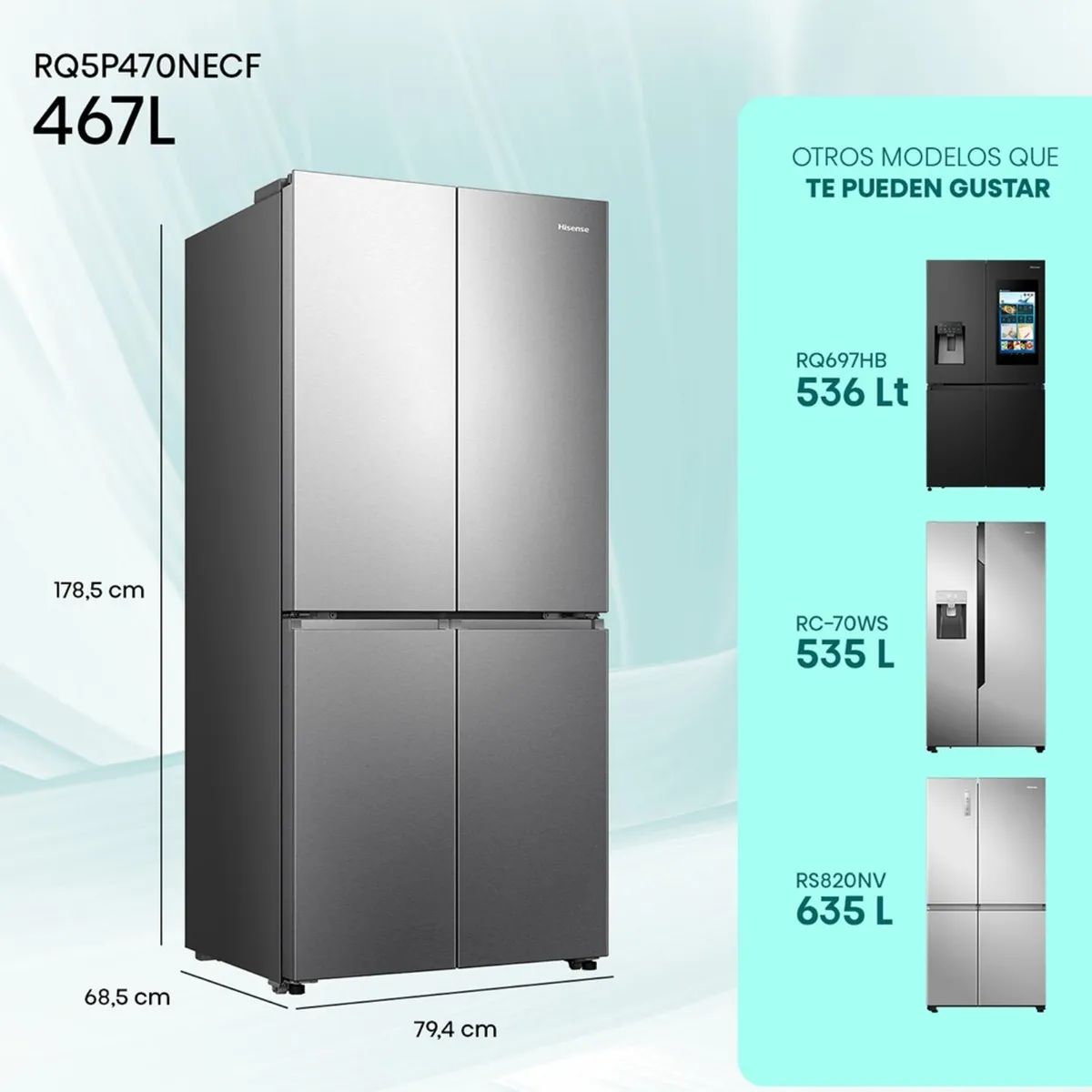 HISENSE - Refrigerador Side by Side Hisense RQ5P470NECF 470L NoFrost - Caja Reciclada