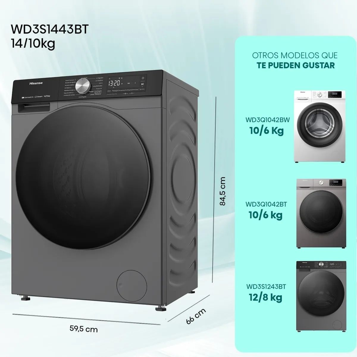 HISENSE - Lavadora Secadora Hisense WD3S1443BT 14kg/9kg Negro frontal - Caja Reciclada