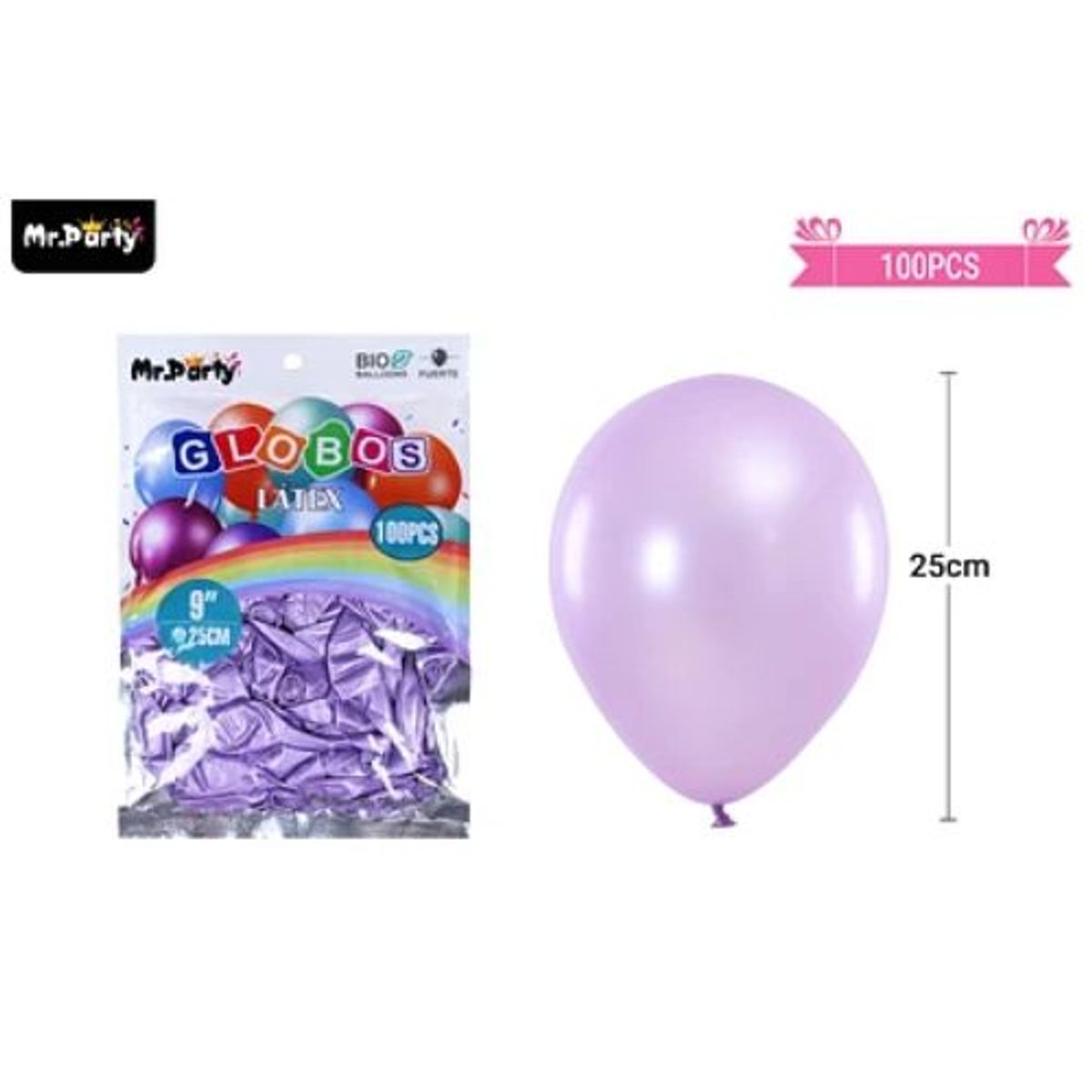 GENERICO - Globos de látex perlado lila 25cm 100pcs
