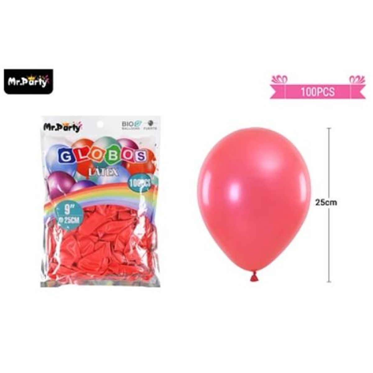GENERICO - Globos de látex perlado rojo 25cm 100pcs