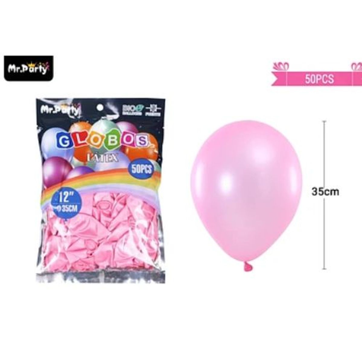 GENERICO - Globos de látex perlado rosa clara 35cm 50pcs