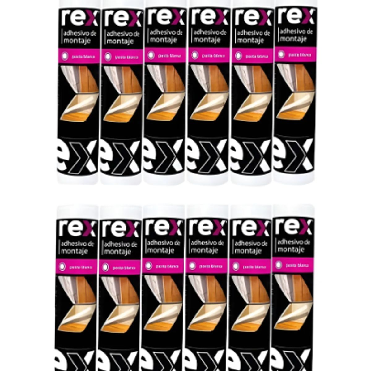 REX - Silicona Adhesivo De Montaje 300 Ml. Rex 12 Unidades