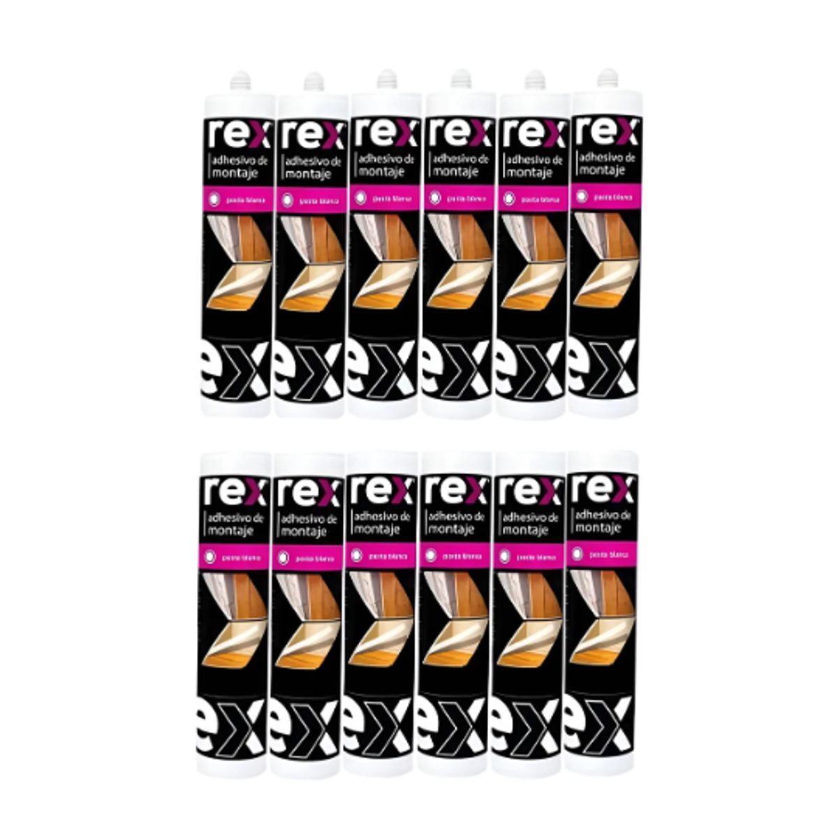 REX - Silicona Adhesivo De Montaje 300 Ml. Rex 12 Unidades