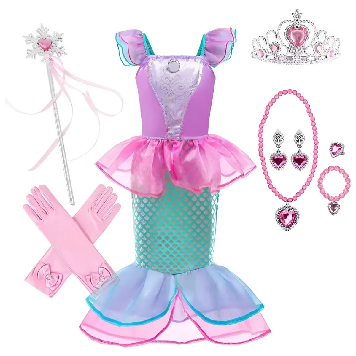 GENERICO - Disfraz princesa sirenita para niña talla 6 con accesorios