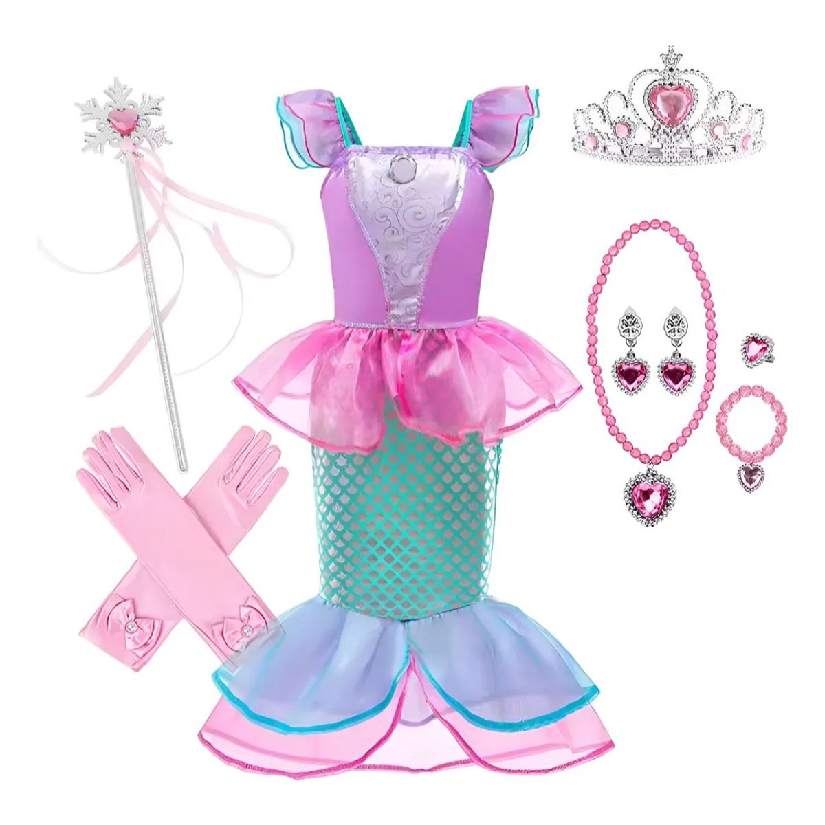 GENERICO - Disfraz princesa sirenita para niña talla 6 con accesorios