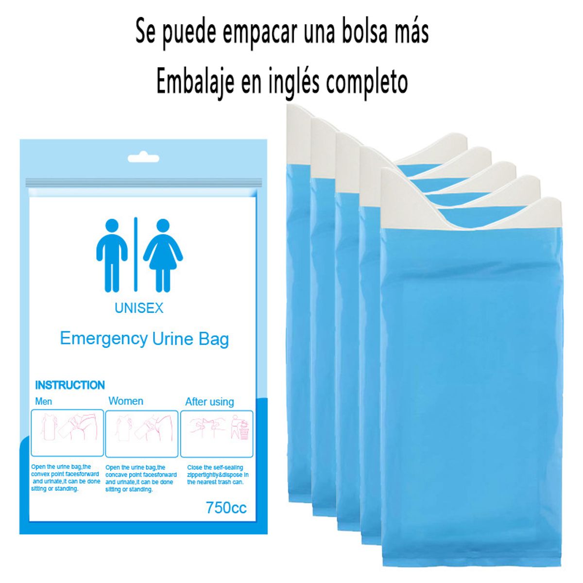 GENERAL - Bolsas de Orina de Emergencia Portátiles Unisex 10pcs Color Celeste