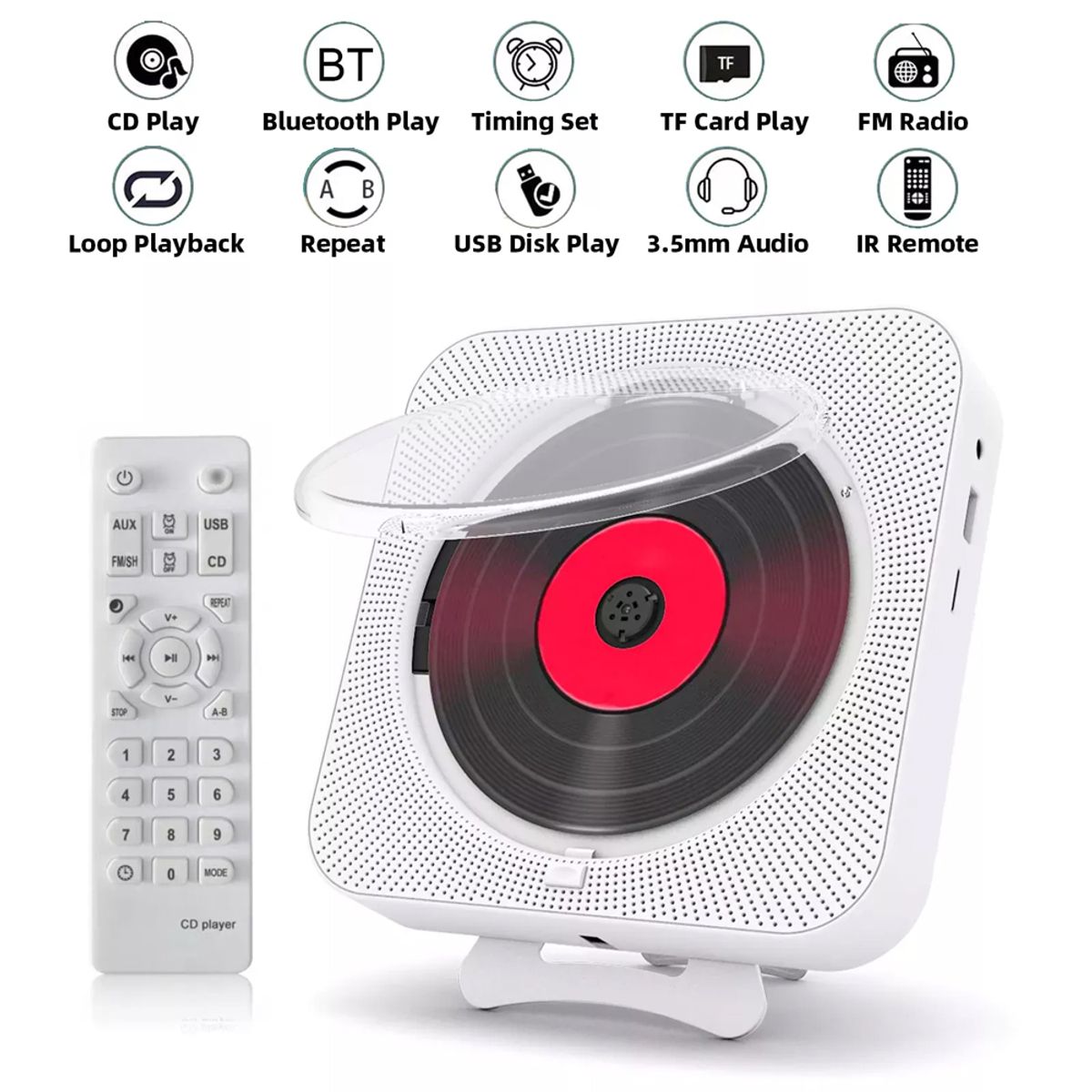 DANWEILE - Pantalla LED Reproductor de CD portátil Altavoces Bluetooth estéreo