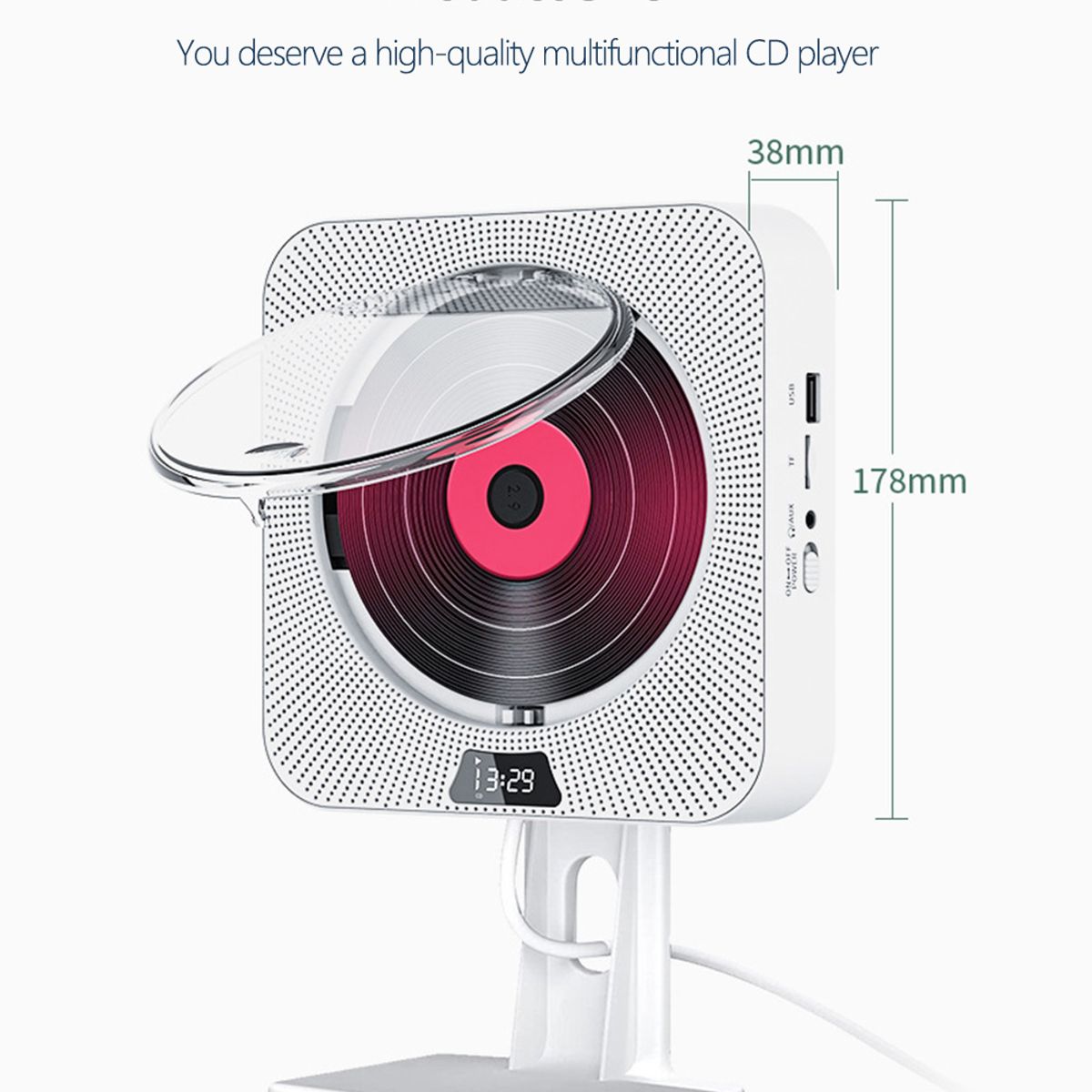 DANWEILE - Pantalla LED Reproductor de CD portátil Altavoces Bluetooth estéreo