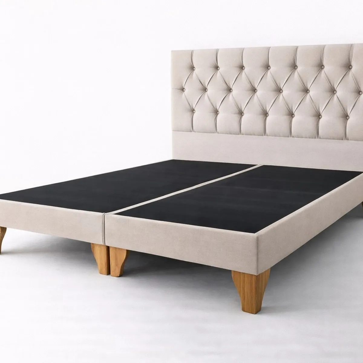 GENERICO - Set Cama 2 Plazas con Colchón Bonell + Box Tapizado + Respaldo Capitone Beige
