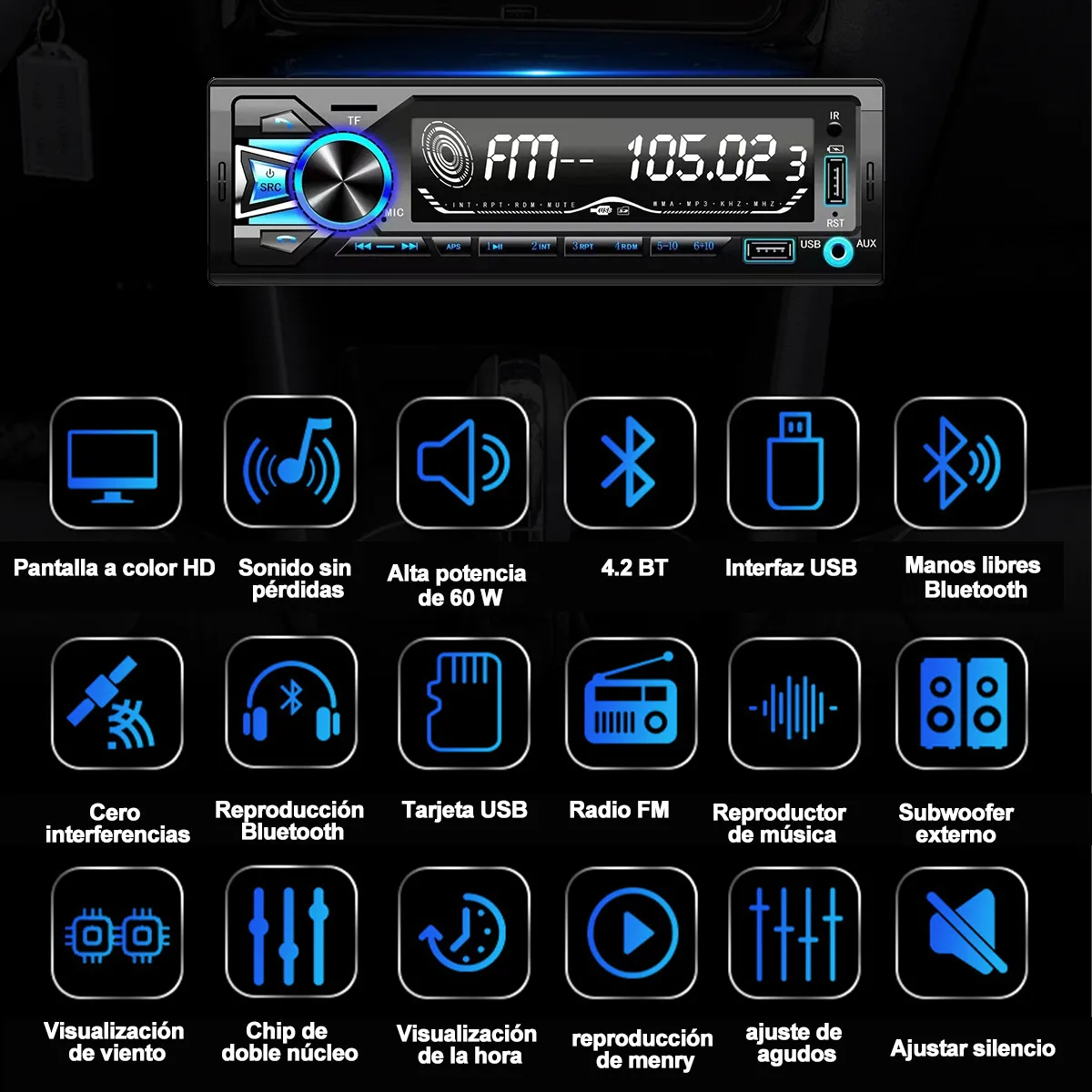 WUWAWDOGA - Radio Automovil Adaptador Bluetooth Mp3 Con Usb