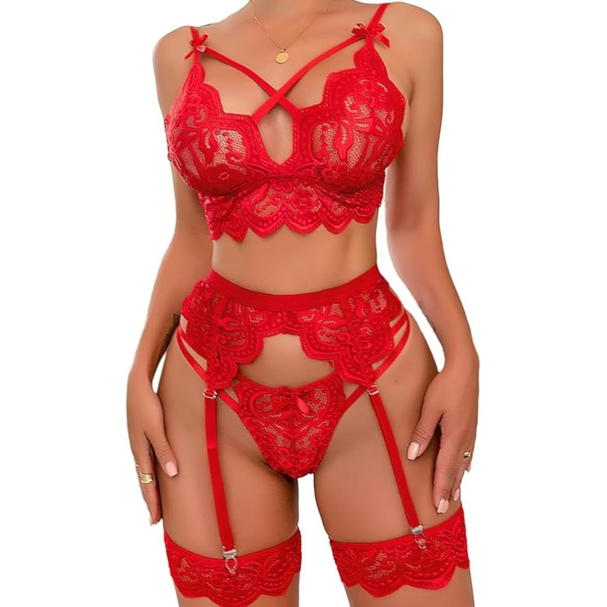 EINICIO - 3 Piezas Conjunto  Lencería Sexy De Ropa Interior De Encaje