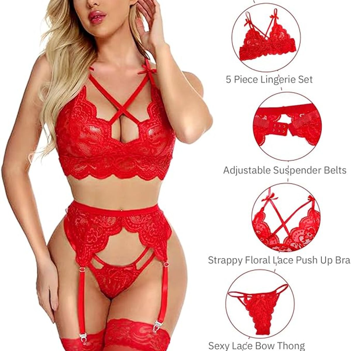 EINICIO - 3 Piezas Conjunto  Lencería Sexy De Ropa Interior De Encaje