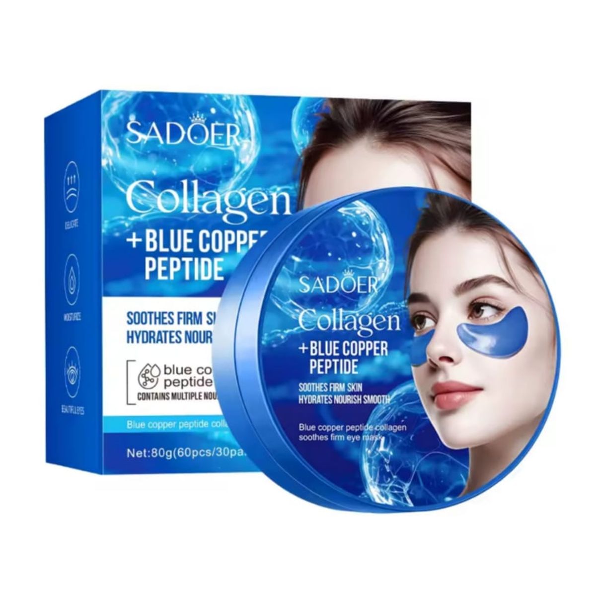 GENERICO - 60 Parches Hidrogel de Colágeno + Péptidos Contorno De Ojos Firmeza y Elasticidad