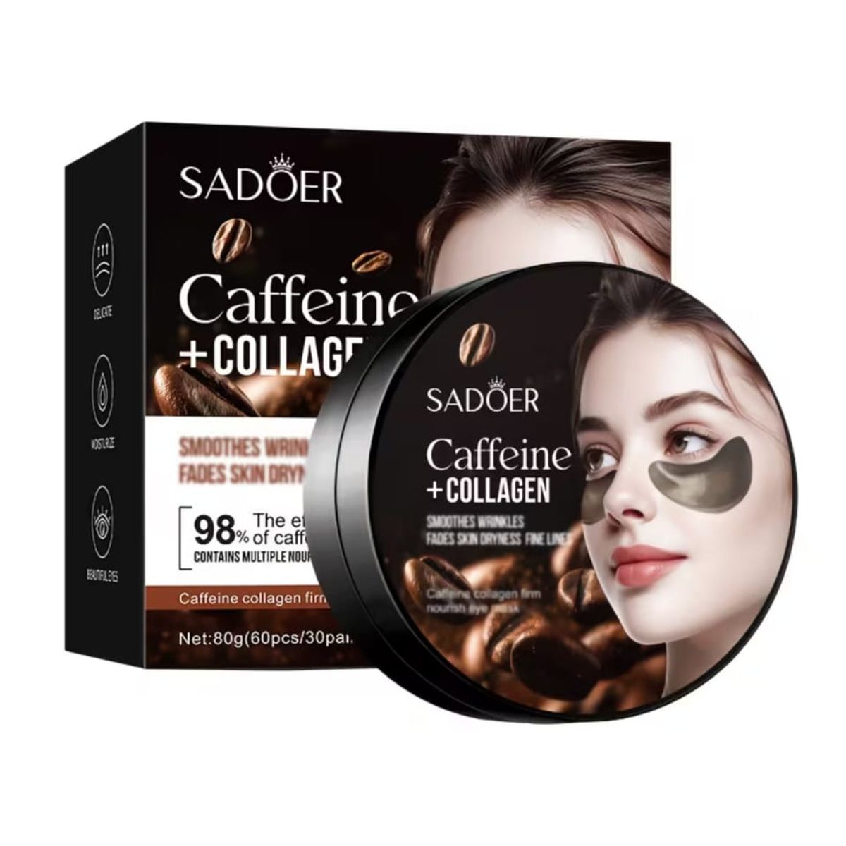 GENERICO - 60 Parches Hidrogel de Cafeína + Colágeno Reafirmante Antiojeras desinflamante