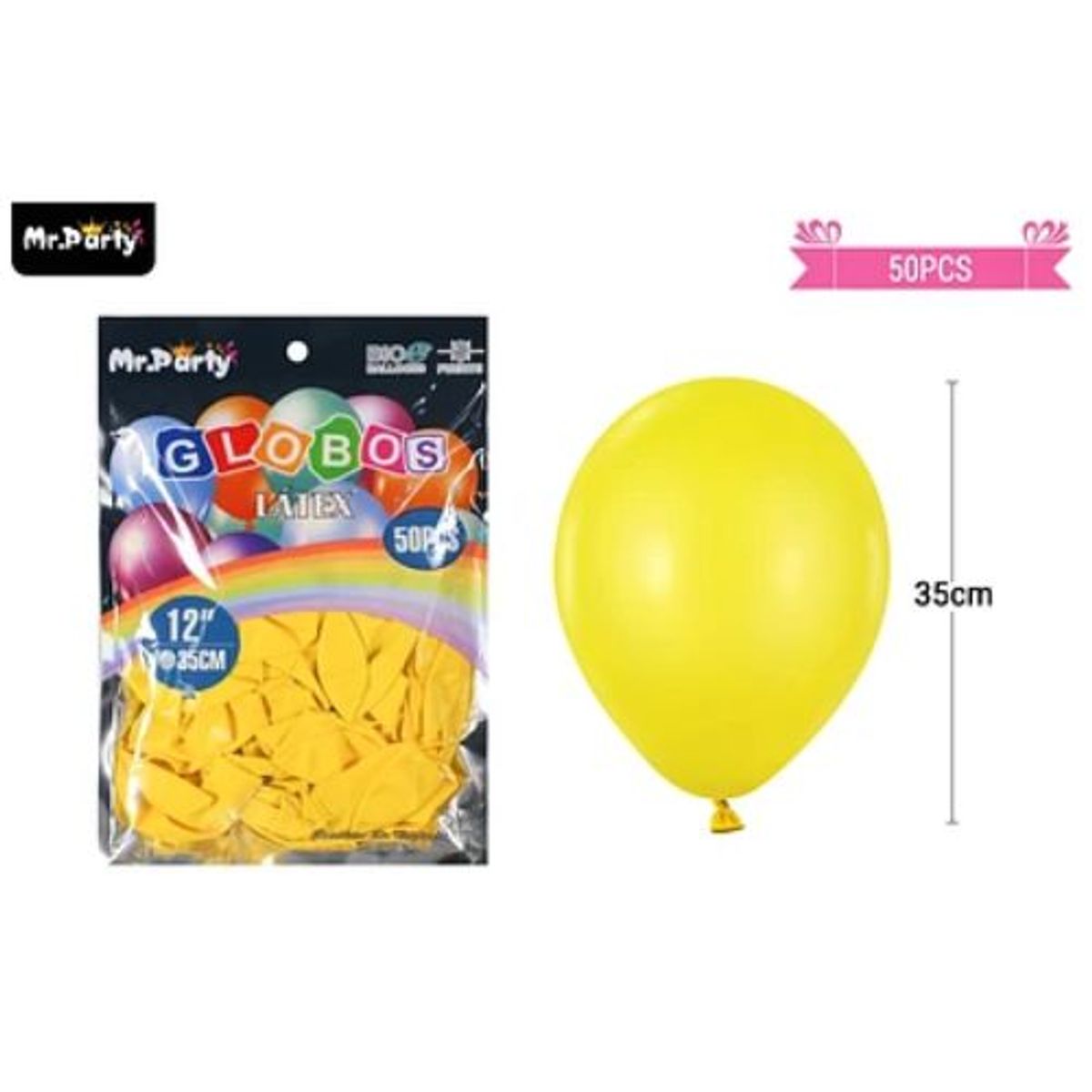 GENERICO - Globos de látex amarillo mate 35cm 50pcs