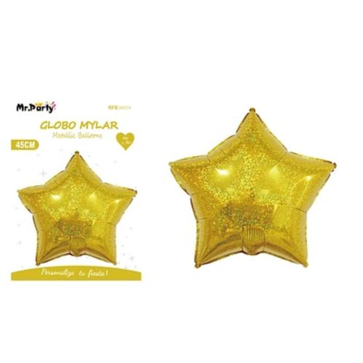 GENERICO - Globo holográfico metalizada estrella dorado 45cm