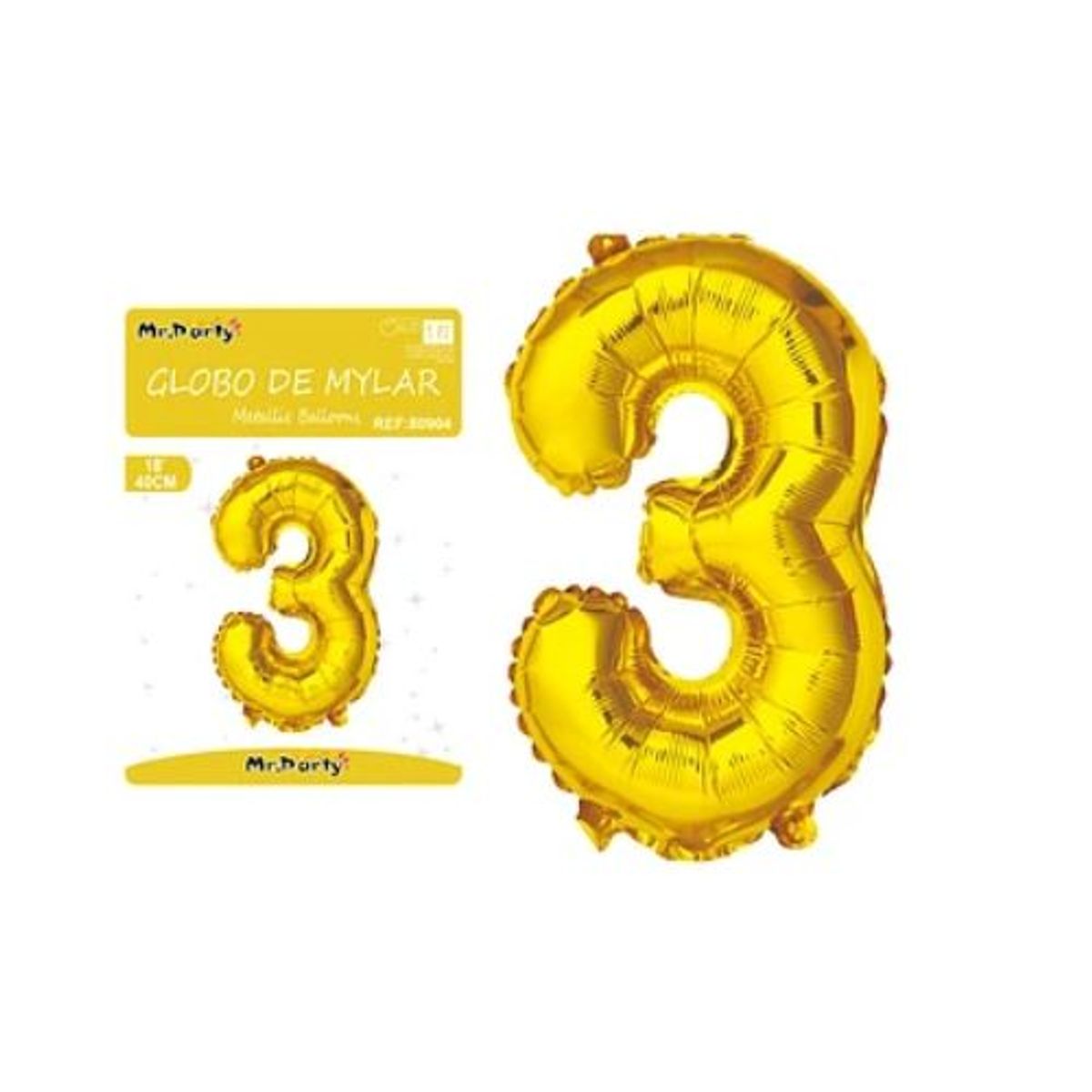 GENERICO - Globo metálico dorado 40cm número 3