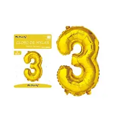 GENERICO - Globo metálico dorado 40cm número 3