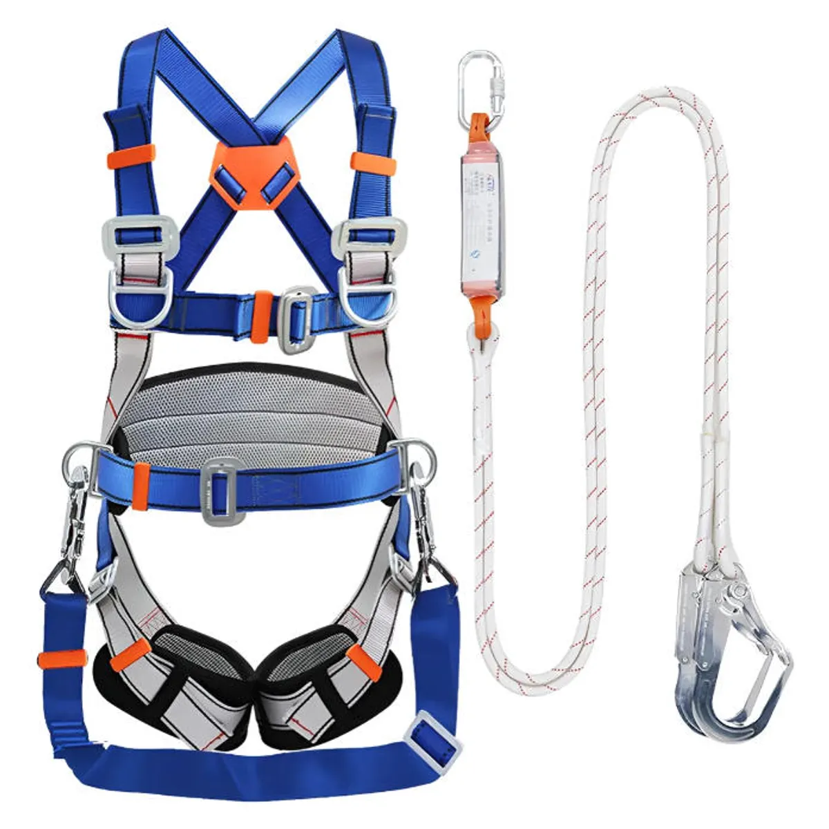 WUWAWDO - Arnés De Seguridad 5 Argollas+cabo De Vida 2m Doble + Cable