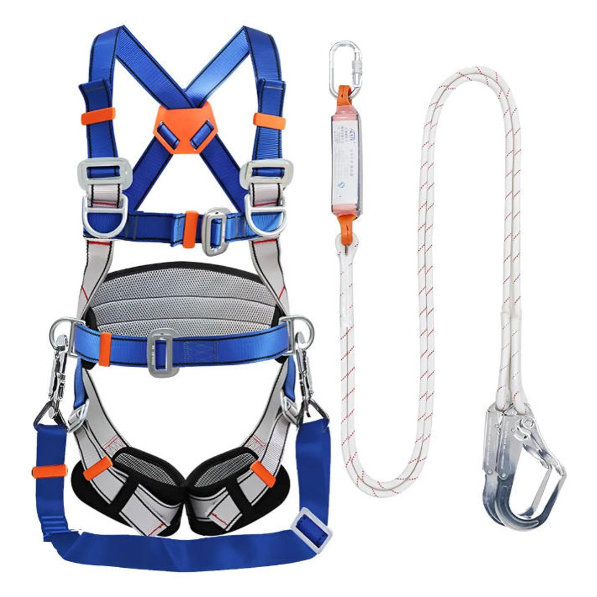 WUWAWDO - Arnés De Seguridad 5 Argollas+cabo De Vida 2m Doble + Cable