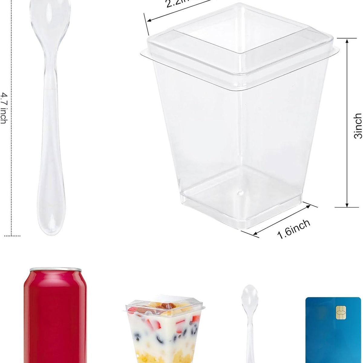 KINDA NICE - Pack X50 Vasos Acrílico Con Tapa Para Postres 150ml+cucharas