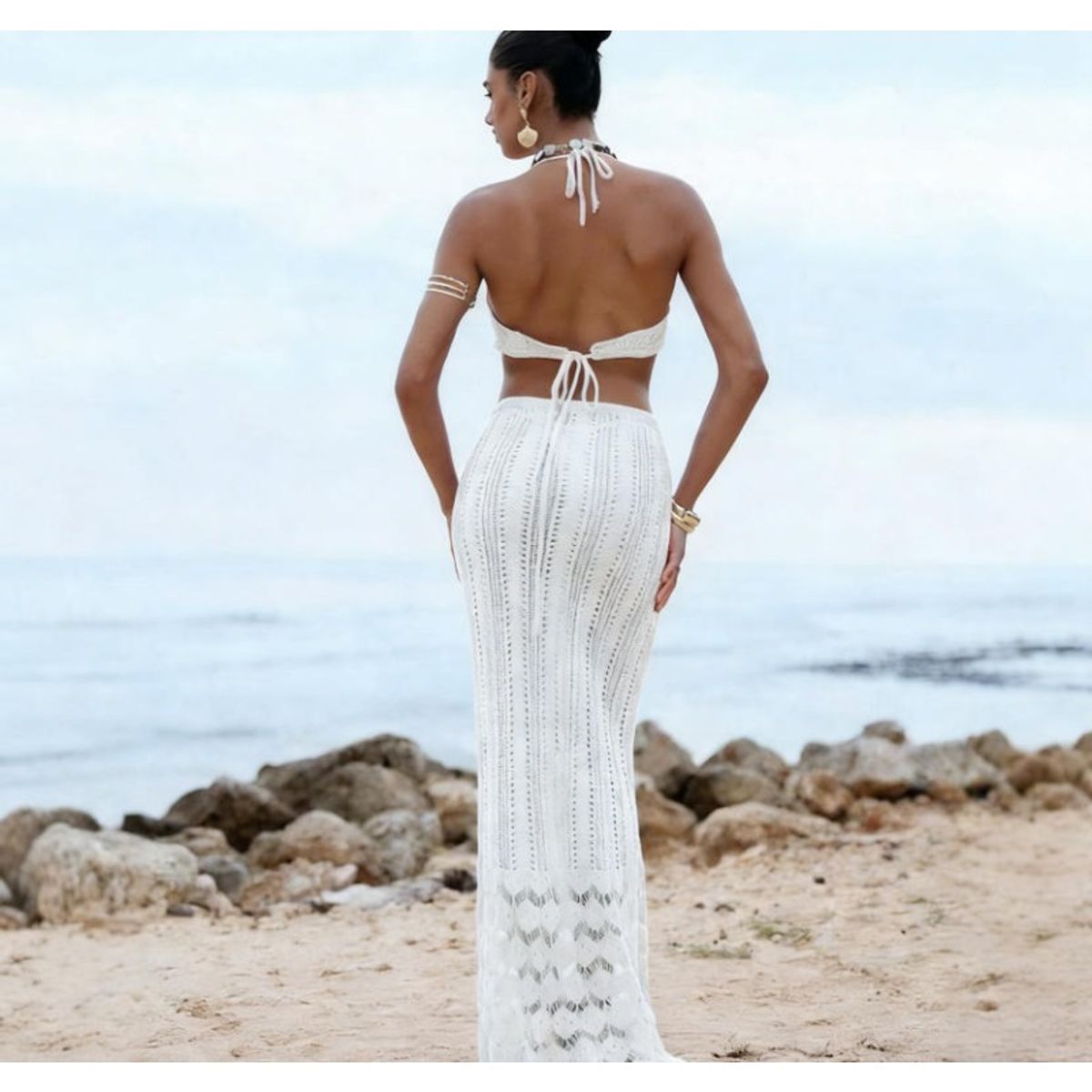 TIOZONEY - Vestido de playa para mujer - Blanco