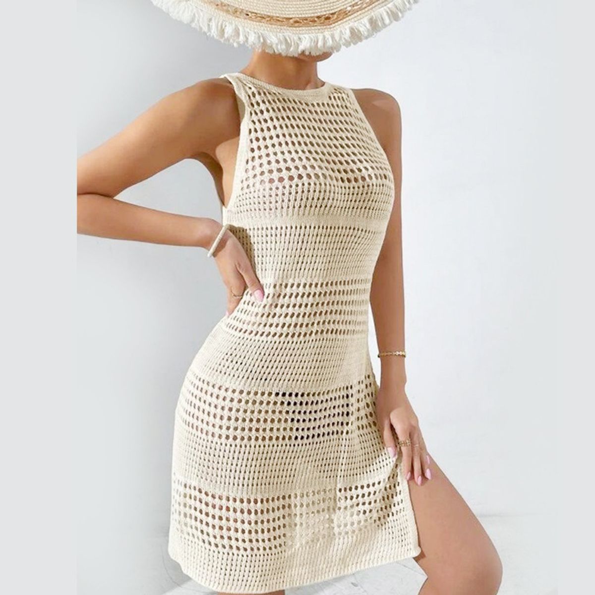 TIOZONEY - Vestido de playa para mujer - Blanco