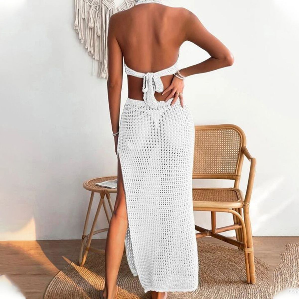 TIOZONEY - Vestido de playa para mujer - Blanco
