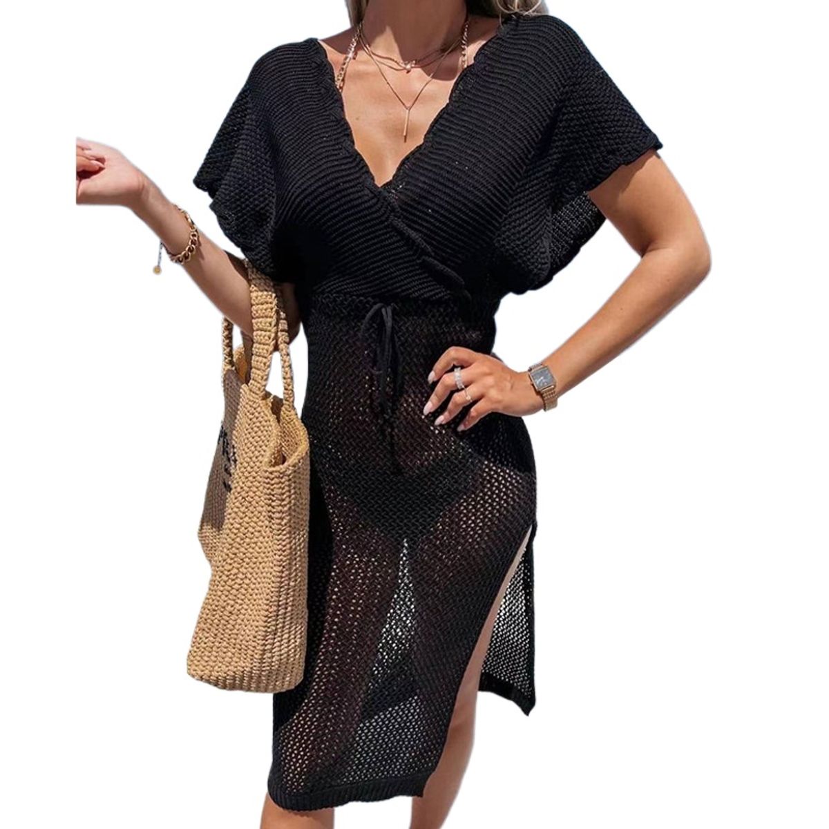 TIOZONEY - Vestido de playa para mujer - Negro