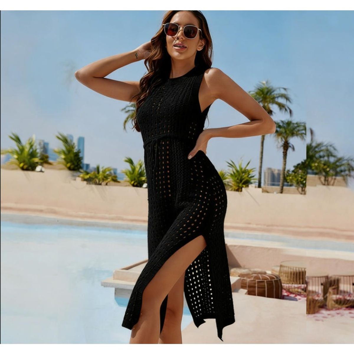 TIOZONEY - Vestido de playa para mujer - Negro