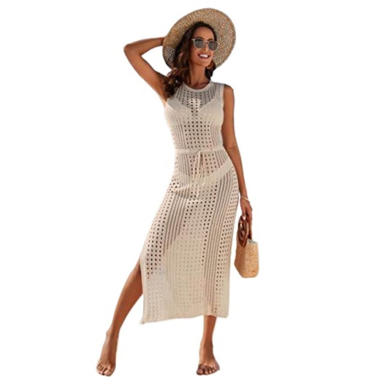 TIOZONEY - Vestido de playa para mujer - Beige