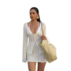 TIOZONEY - Vestido de playa para mujer - Blanco