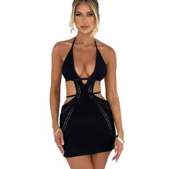 TIOZONEY - Vestido de playa para mujer - Negro