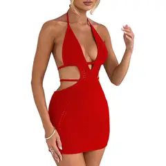 TIOZONEY - Vestido de playa para mujer - Rojo