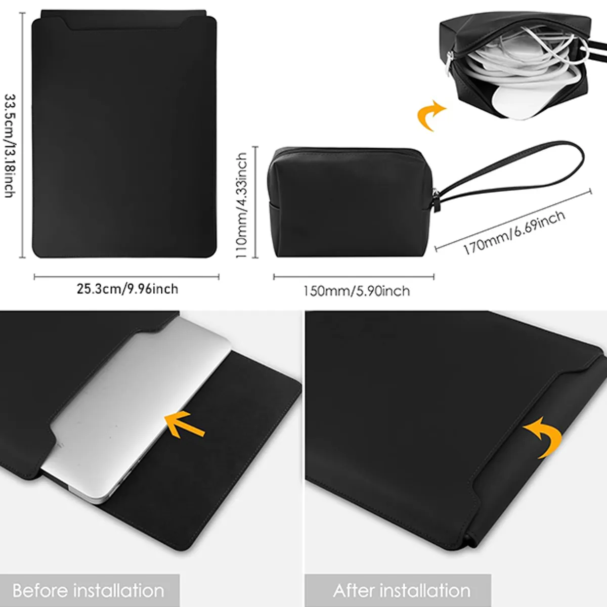 GENERICO - Funda Organizadora con Soporte para Portátil+Bolsa de Almacenamiento para Cables 13-14 Pulgadas