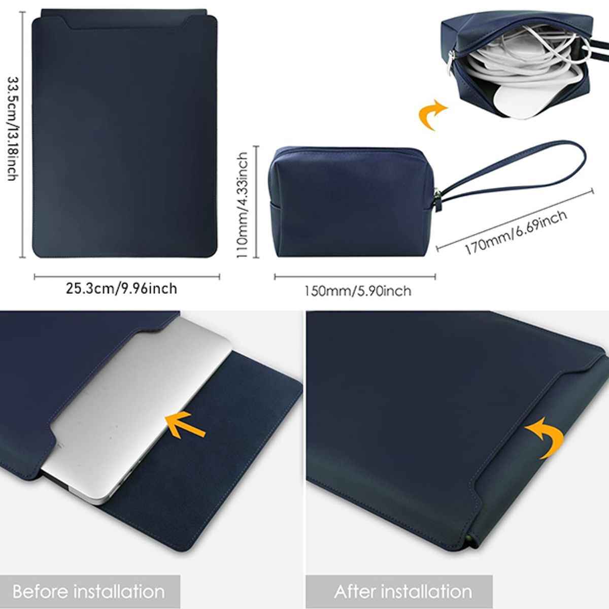 GENERICO - Funda Organizadora con Soporte para Portátil+Bolsa de Almacenamiento para Cables 13-14 Pulgadas